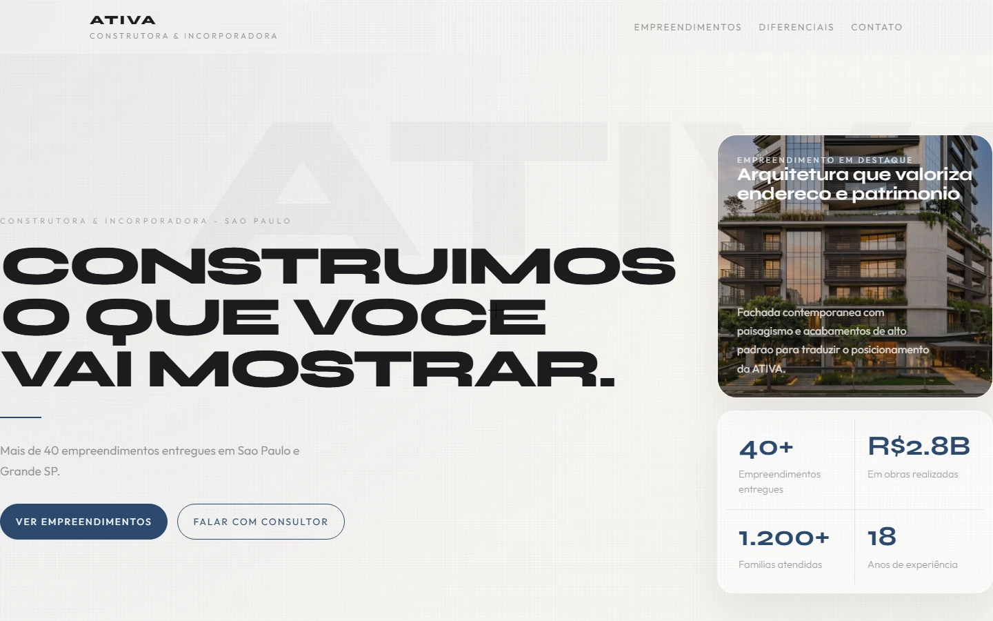 ATIVA — site institucional para empreendimentos imobiliários premium em São Paulo