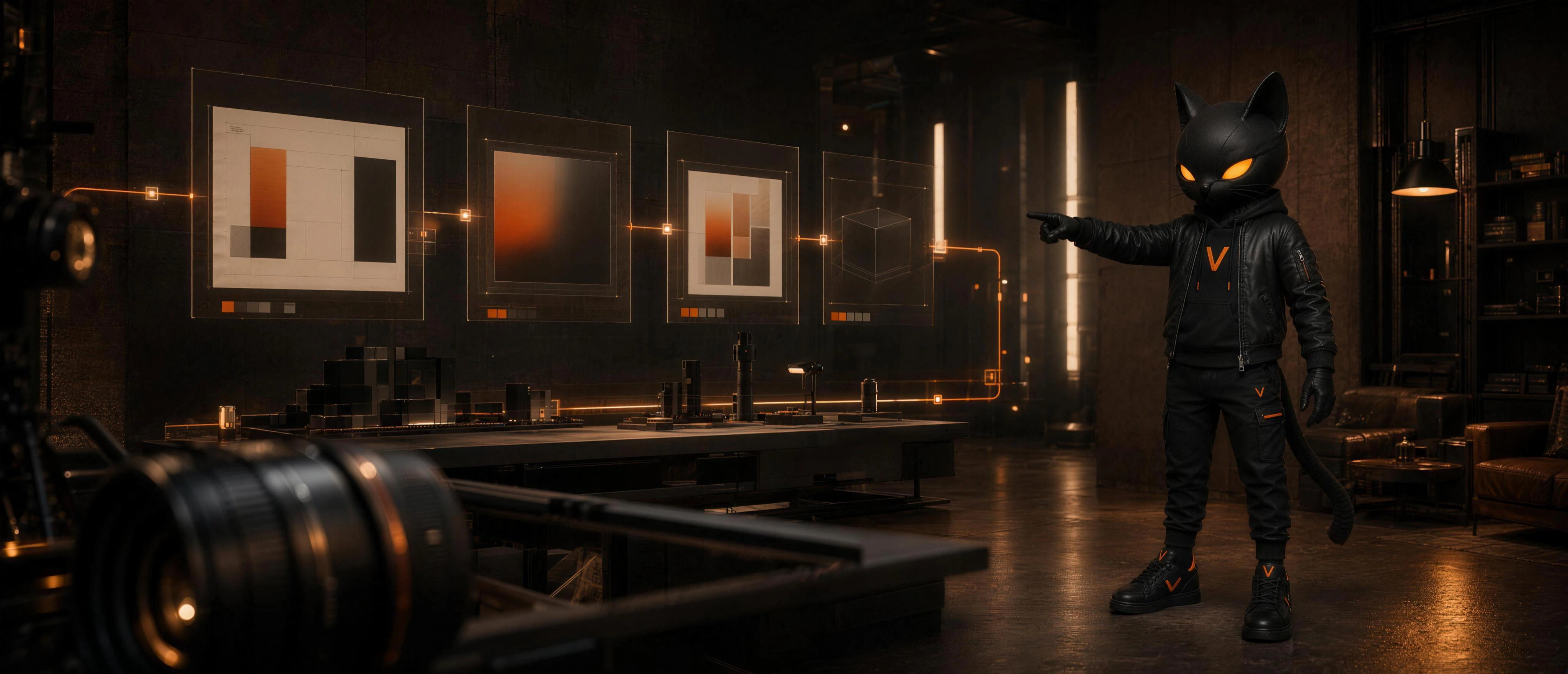 V.NYX dirigindo uma sequência visual de peças do VORO STUDIO